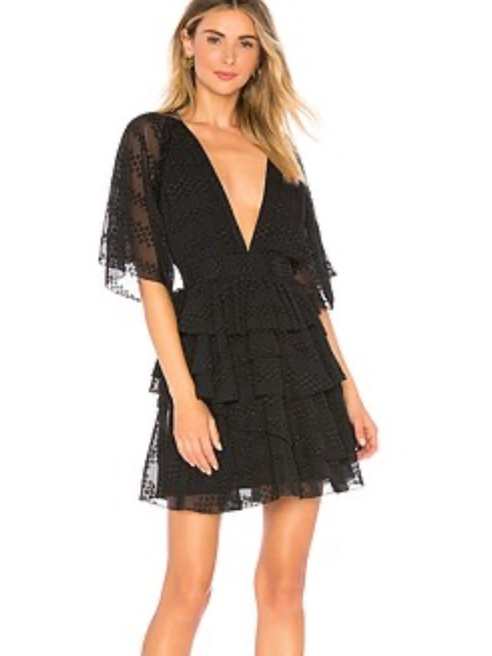 The Jetset Diaries Twiggy Mini Dress Black Pleated Vneck Plunge Neckline Sz M